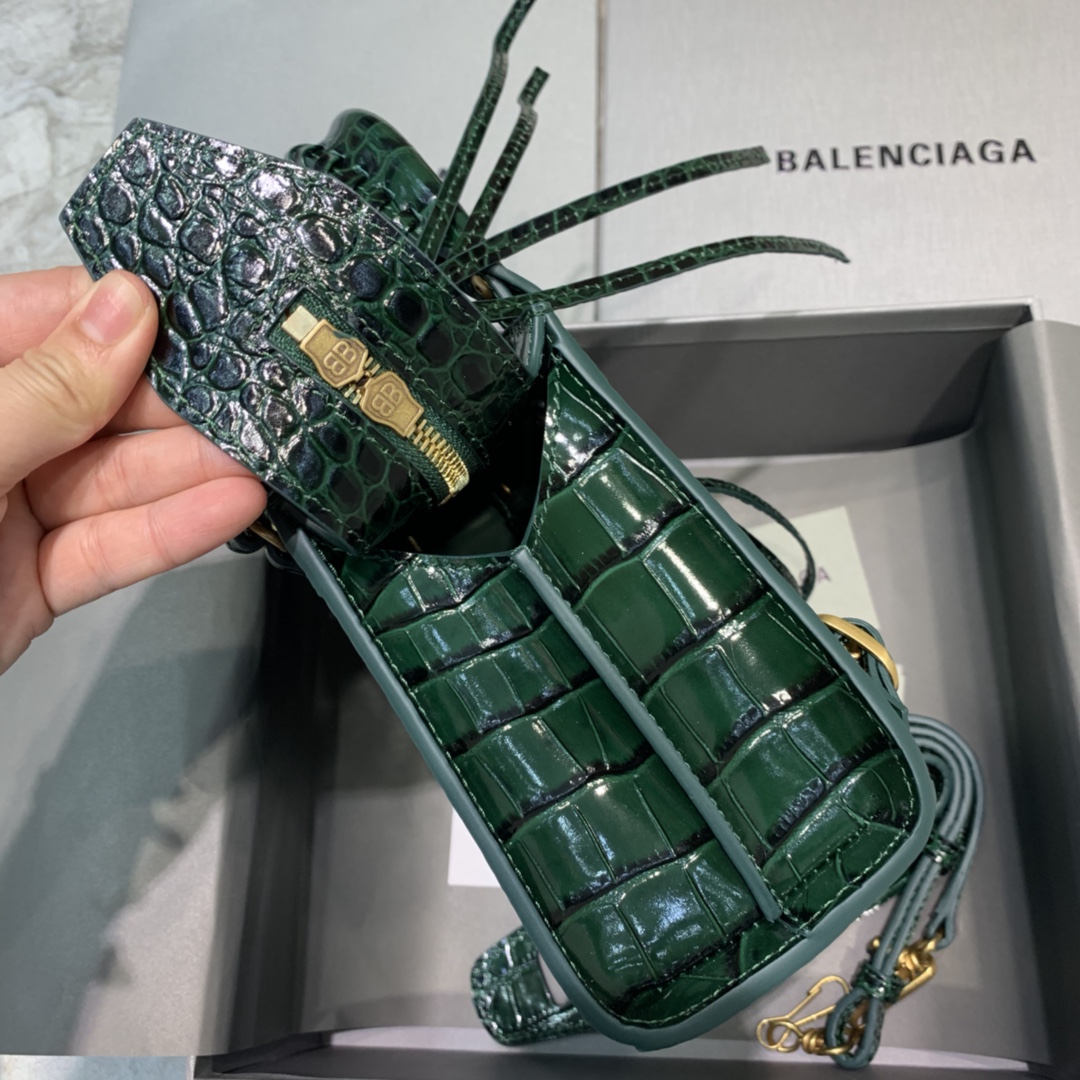 Balenciaga Neo Classic Mini Handbag Crocodile Embossed Shoulder Bag Green